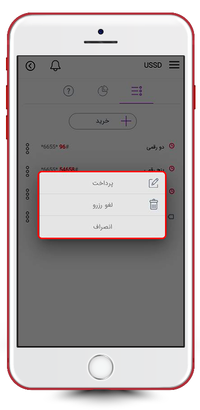 گزینه های بیشتر کد رزرو شده USSD